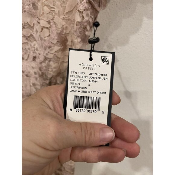 Adrianna Papell Dress Womens 2 Lace A Line Shift Cocktail Formal Joyful Blush - Picture 3 of 4